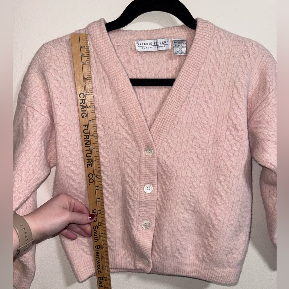 Valerie Stevens Angora Lambswool Cable Knit Cardigan M - Picture 5 of 6